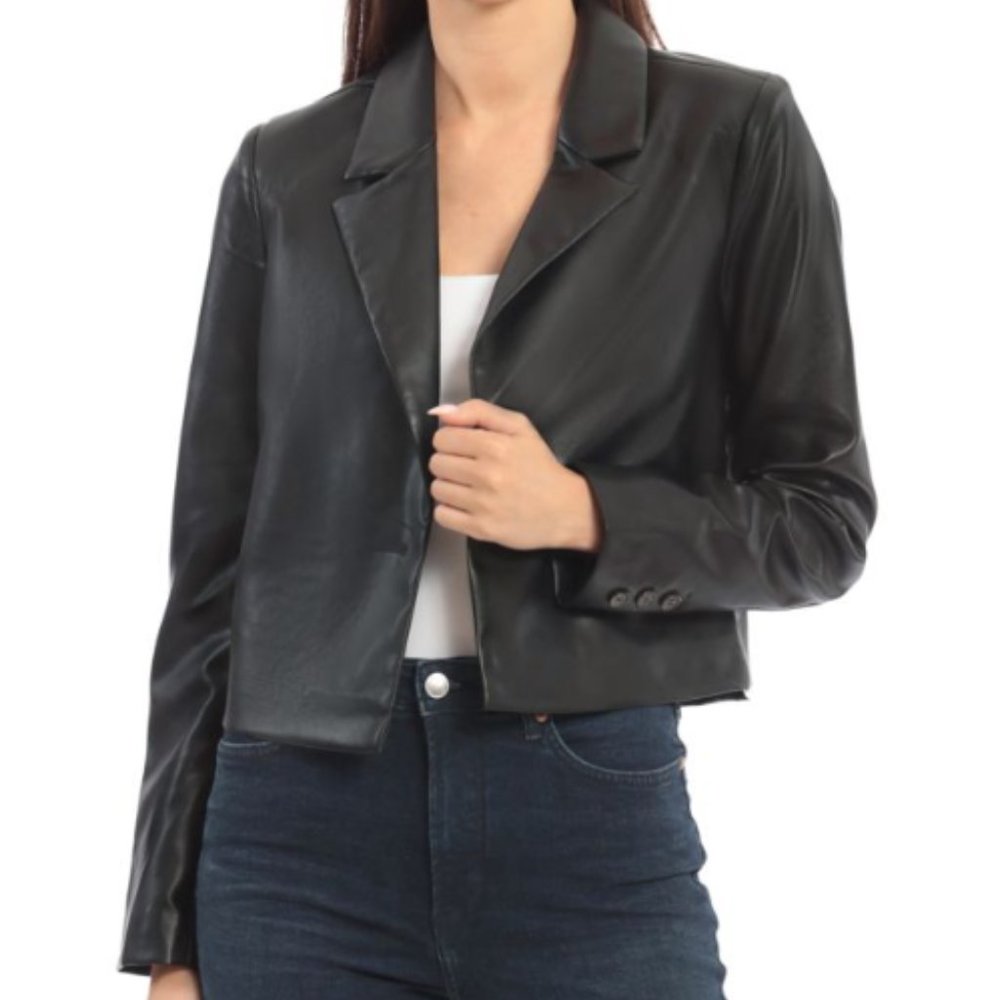 Bagatelle Olive Green Sienna Cropped Faux Leather Blazer NWT